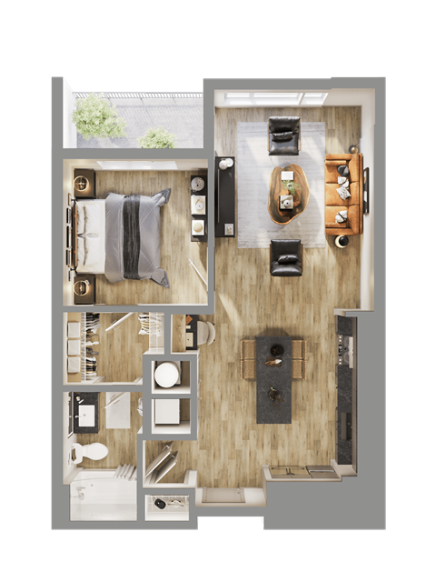 Floor plan for 1 bed, 1 bath, 746 sqft